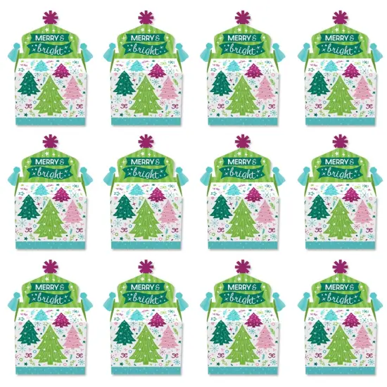Big Dot of Happiness Merry and Bright Trees - Treat Box Party Favors - Colorful Whimsical Christmas Party Goodie Gable Boxes - Set of 12 {6}