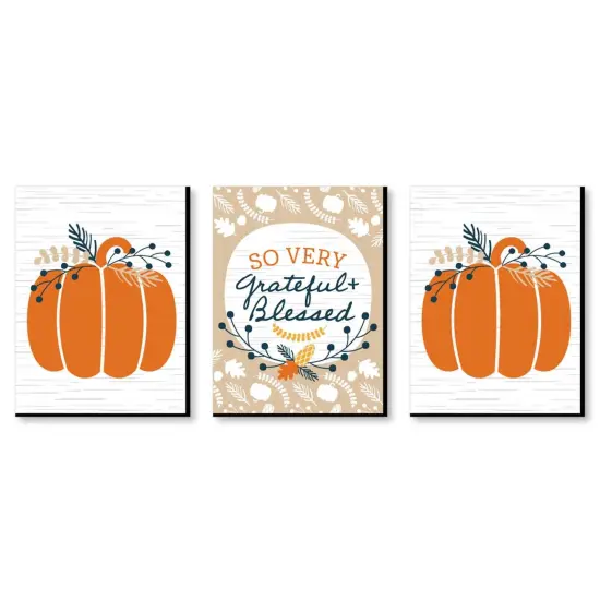 Big Dot of Happiness Happy Thanksgiving - Grateful and Blessed Wall Art, Pumpkin Room Decor and Fall Decorations - 7.5 x 10 inches - Set of 3 Prints {1}