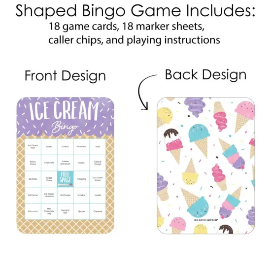 Big Dot of Happiness Scoop Up the Fun - Ice Cream - Bingo Cards and Markers - Sprinkles Party Bingo Game - Set of 18 {4}