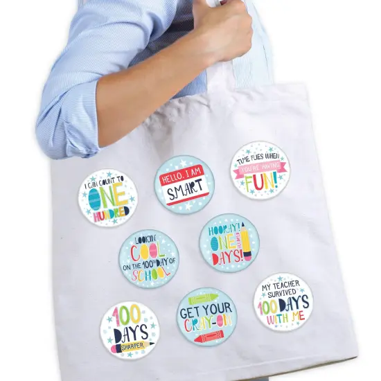 Big Dot of Happiness Happy 100th Day of School - 3 inch 100 Days Party Badge - Pinback Buttons - Set of 8 {3}