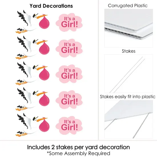 Big Dot of Happiness Girl Special Delivery - Baby Announcement Lawn Decor - Outdoor Pink It's a Girl Stork Baby Shower Yard Decorations - 10 Piece {7}