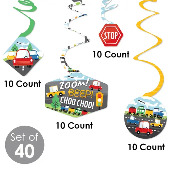 Big Dot of Happiness Cars, Trains, and Airplanes - Transportation Birthday Party Hanging Decor - Party Decoration Swirls - Set of 40 {6}
