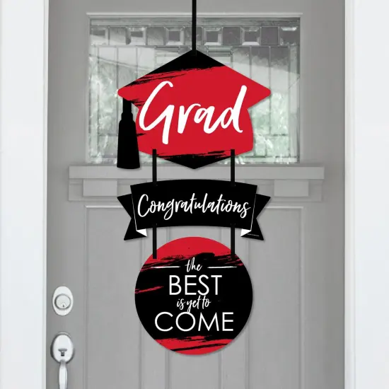Big Dot of Happiness Red Grad - Best is Yet to Come - Hanging PorchRed Graduation Party Outdoor Decorations - Front Door Decor - 3 Piece Sign {1}