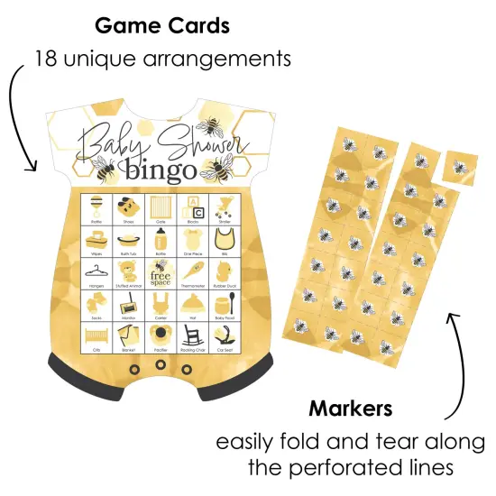 Big Dot of Happiness Little Bumblebee - Picture Bingo Cards and Markers - Baby Shower Shaped Bingo Game - Set of 18 {3}