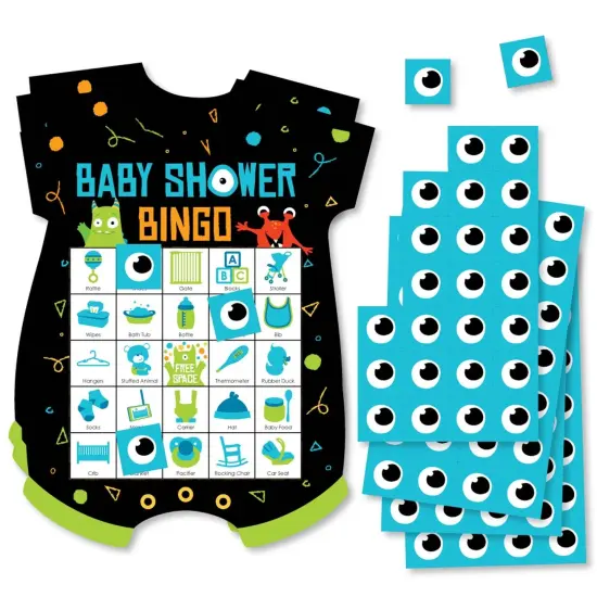Big Dot of Happiness Monster Bash - Picture Bingo Cards and Markers - Little Monster Baby Shower Shaped Bingo Game - Set of 18 {1}