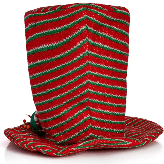 Ornativity Snowman Hat Tree Topper - Snow Man Winter Holiday Top Hat Christmas Tree Top Decoration with Red Ornament Berry Balls, Mistletoe Holly and Candy Decorations and LED Lights {2}