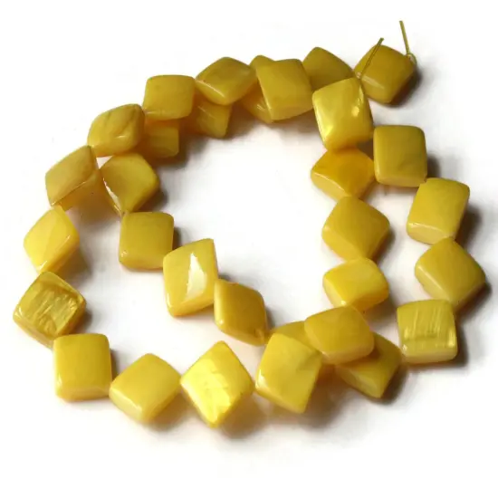 13mm Yellow Mother Of Pearl Diamond Dyed Seashell Beads {2}
