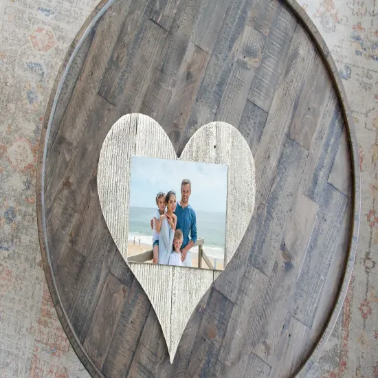 Rustic Farmhouse 12" Wood Heart with 5" x 7" Transparent Acrylic Photo Holder White {2}