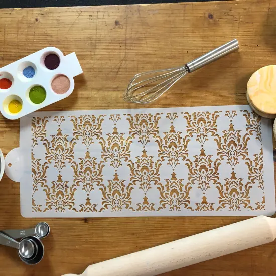 Filigree Damask Cake Stencil Side #4 | C554 by Designer Stencils | Cake Decorating Tools | Baking Stencils for Royal Icing, Airbrush, Dusting Powder | Reusable Plastic Food Grade Stencil for Cakes | Easy to Use & Clean Cake Stencil {4}