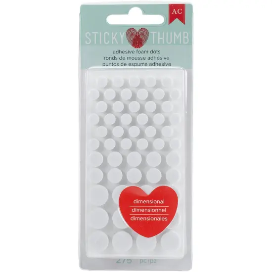 Multipack of 6 - Sticky Thumb Dimensional Adhesive Foam 275/Pkg-White Dots, Assorted Sizes {3}