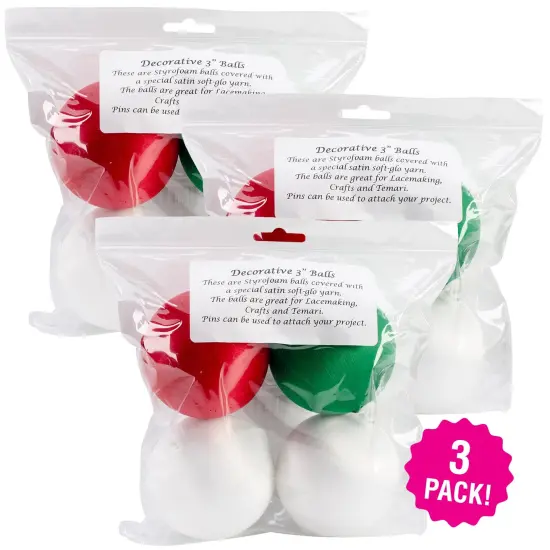 Multipack of 3 - Handy Hands Decor Satin Covered Styrofoam Balls 3" 4/Pkg-2 White, 1 Red & 1 Green {1}