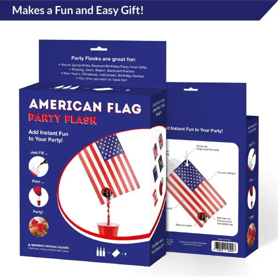 American Flag Flask for Liquor, Wine, Drinks: Beverage Dispenser Holds 2 Liters for Summer, July 4, Sports Tailgating, Birthday, Graduation, Cruises, Boating, BBQ Parties, by Party Flasks {3}