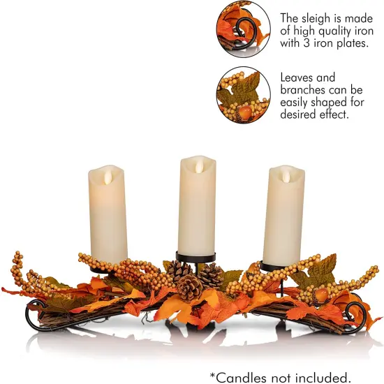 Ornativity Maple Leaves Candle Holder - Thanksgiving Fall Harvest Themed Candleholder Centerpiece Decorations with Pinecones and Acorns {4}