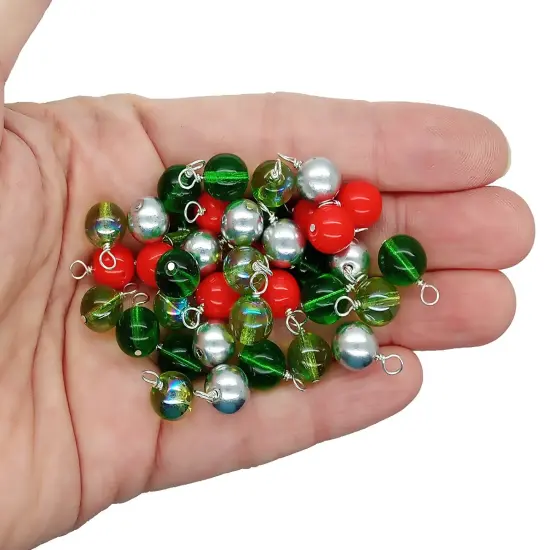 8mm Glass Bead Dangles, 10 piece Set Pretty Glass Beads, Christmas Holly Mix, Adorabilities {2}