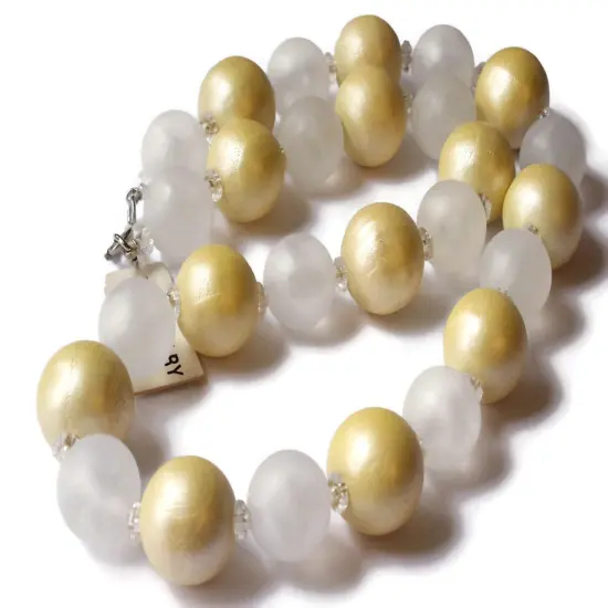 21 Inch Frosted Clear and Golden Yellow Vintage Beaded Necklace {1}