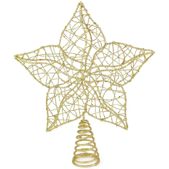 Ornativity Glittered Star Tree Topper - Christmas Gold Sparkle Wire Star Leafy Decoration {1}