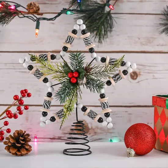 Ornativity Rattan Star Tree Topper &ndash; Christmas Farmhouse Rustic Tree Topper with Holly Mistletoe and Berry Decorations {4}
