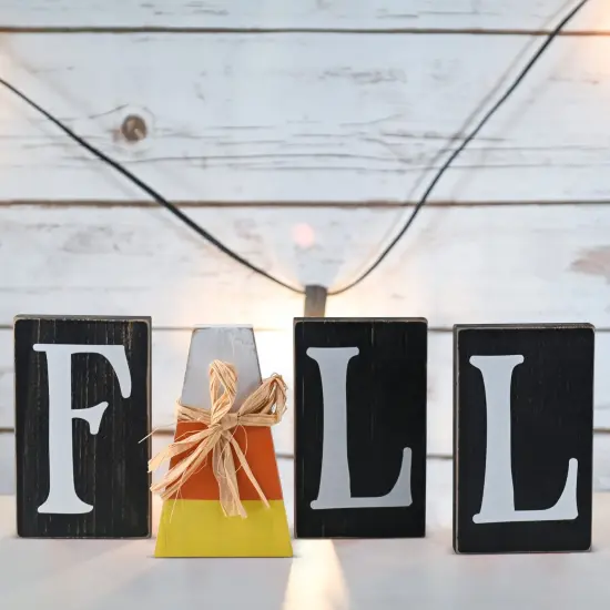 Ornativity Wooden Fall Shelf Blocks - Rustic Wooden Painted Candy Corn Shelf Sitters Farmhouse Mantel Shelves and Tabletop Home Decorations Ornament Decor Set {4}