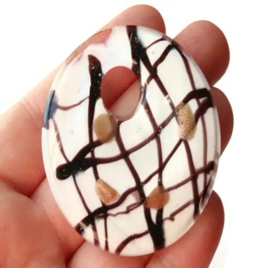 50mm White with Black and Gold Foil Glass Donut Pendant {1}