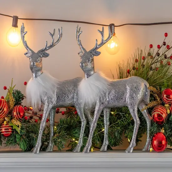 Ornativity Silver Glitter Christmas Reindeer - Holiday Party Deer Figurine Statues Dinner Tabletop Decorations Centerpiece - Pack of 2 {5}