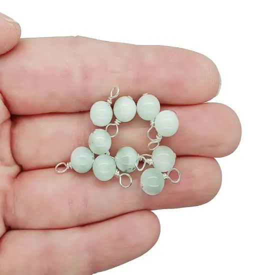 Green Moonstone 6mm Bead Dangles, Small Gemstone Charms, 10 pieces, Adorabilities {3}