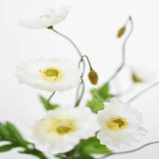15" Faux Poppy Stem White Bush {2}