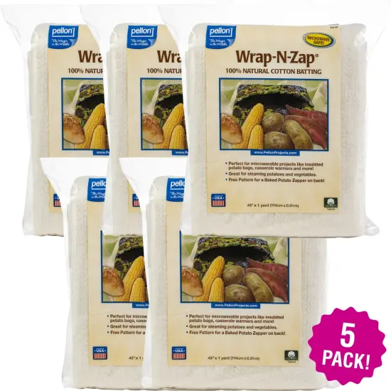 Multipack of 5 - Pellon Wrap-N-Zap 100% Natural Cotton Batting-45"X36" {1}