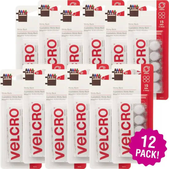 Multipack of 12 - VELCRO(R) Brand Sticky Back Coins .625" 15/Pkg-White {1}