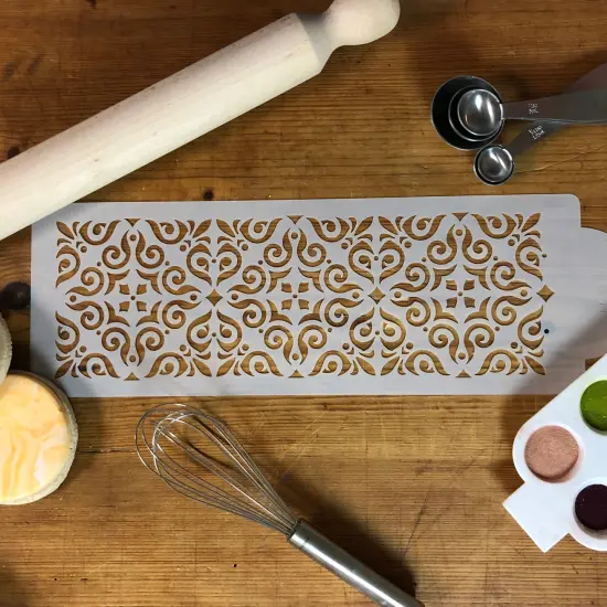 Mexican Tile Cake Stencil Tier #4 | C544 by Designer Stencils | Cake Decorating Tools | Baking Stencils for Royal Icing, Airbrush, Dusting Powder | Reusable Plastic Food Grade Stencil for Cakes | Easy to Use & Clean Cake Stencil {5}