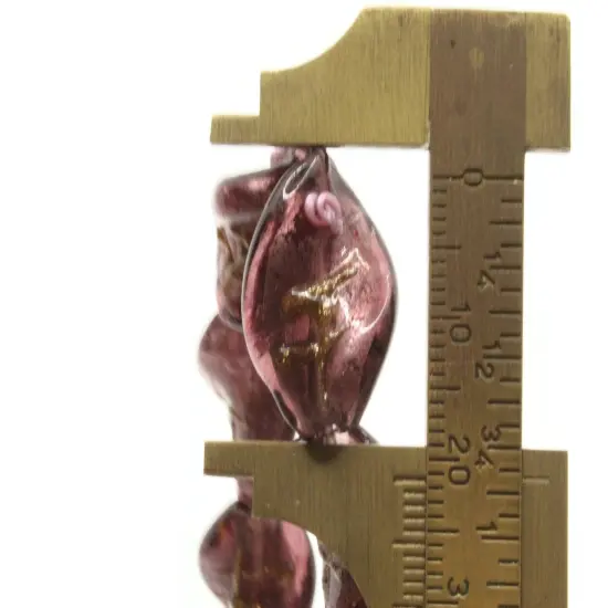 10 20mm Purple with Pink and Green Flower Lampwork Glass Flat Oval Twist Beads {5}