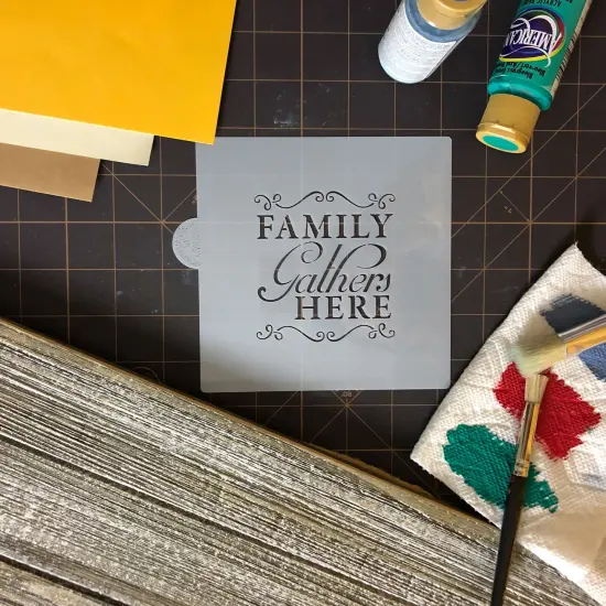 Family Gathers Here Cookie & Craft Stencil | CM026 by Designer Stencils | Cookie Decorating Tools | Baking Stencils for Royal Icing, Airbrush, Dusting Powder | Craft Stencils for Canvas, Paper, Wood | Reusable Food Grade Stencil {3}