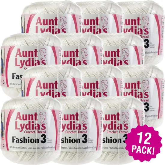 Multipack of 12 - Aunt Lydia's Fashion Crochet Thread Size 3-White {1}