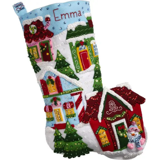 Bucilla Felt Stocking Applique Kit 18" Long-Chistmas Town {1}