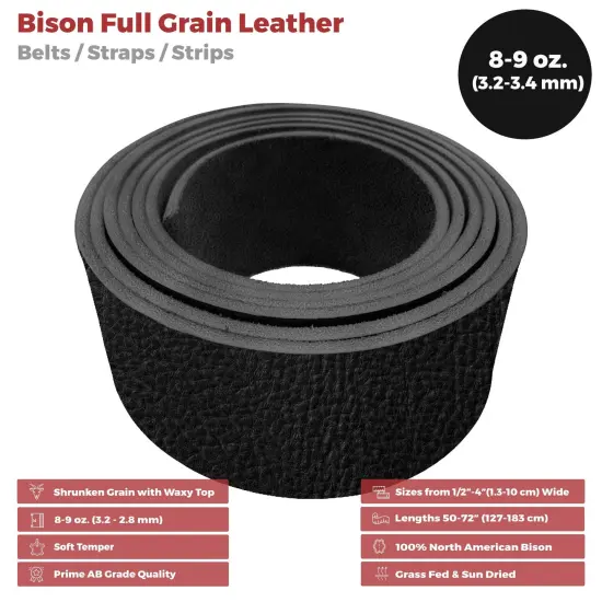 ELW Genuine American Leather Bison 8-9 oz (3.2-3.4mm) Thickness - Straps, Belts, Strips - 72" -&nbsp; Full Grain Hide DIY Craft Projects, Bag, Chap, Moccasins, Jewelry, Wrapping {2}