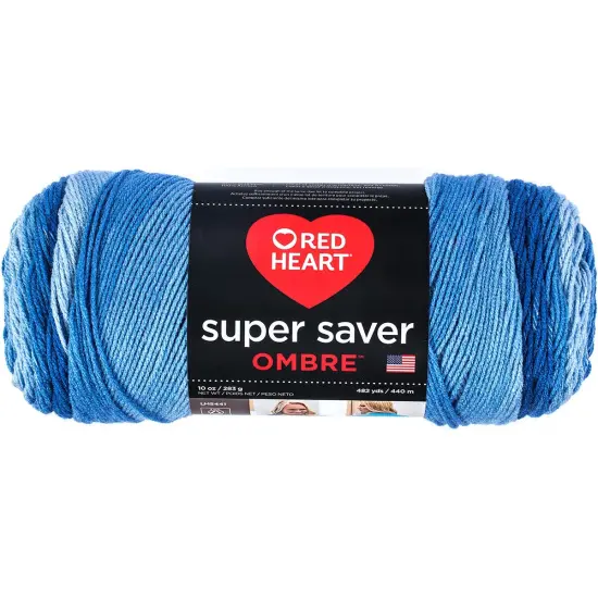 Red Heart Super Saver Jumbo True Blue Ombre Yarn - 2 Pack of 283g/10oz - Acrylic - 4 Medium (Worsted) - 482 Yards - Knitting/Crochet {2}
