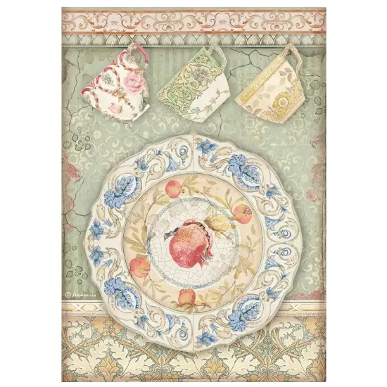 Stamperia Rice Paper Sheet A4-Plate & Cups, Casa Granada {1}