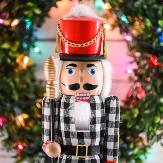 Ornativity Christmas Checkered Soldier Nutcracker &ndash; Black and White Wooden Nutcracker Toy Soldier Knight with a Staff in Hand Xmas Themed Holiday Nut Cracker Doll Figure Decorations {4}