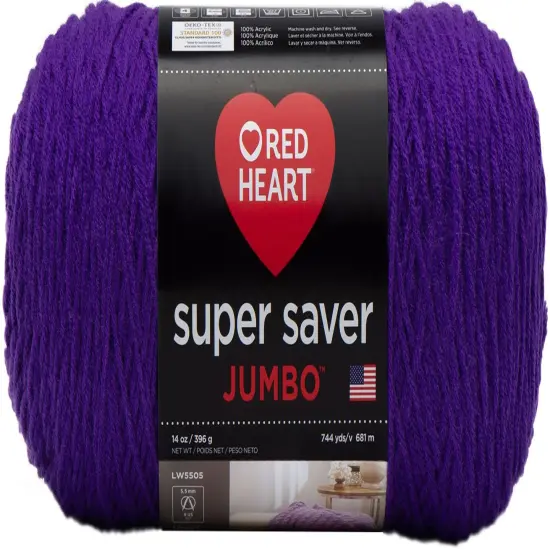 Red Heart Super Saver Jumbo Amethyst Yarn - 2 Pack of 396g/14oz - Acrylic - 4 Medium (Worsted) - 744 Yards - Knitting/Crochet {2}
