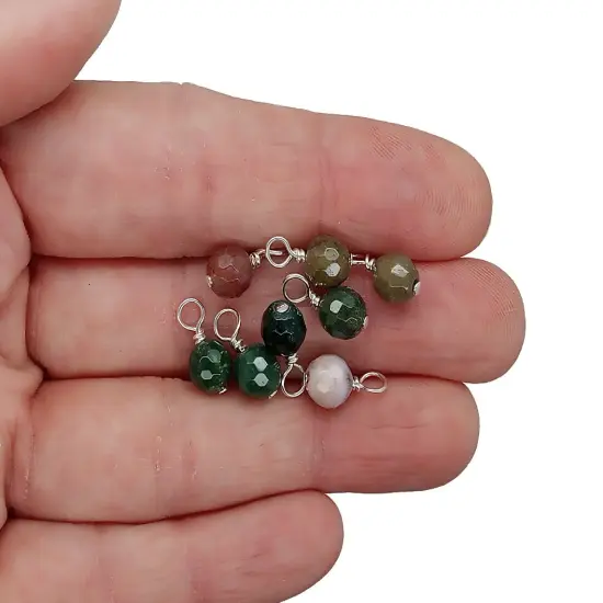 Indian Agate 6mm Bead Dangles, Small Fancy Jasper Gemstone Charms, 10 pieces, Adorabilities {4}