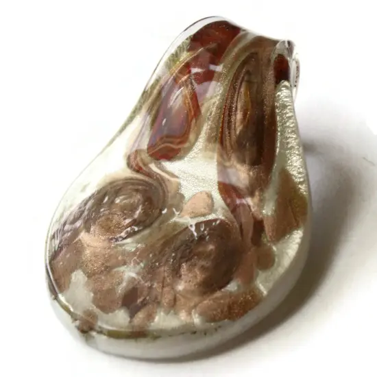 2.25 Inch Orange Gold and White Spiral Foil Glass Pendant Spoon Pendant {3}