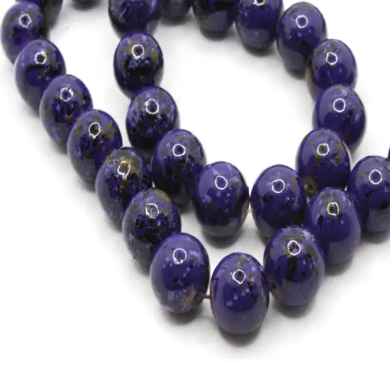 40 10mm Blue with Black and Brown Splatter Paint Round Glass Beads {1}