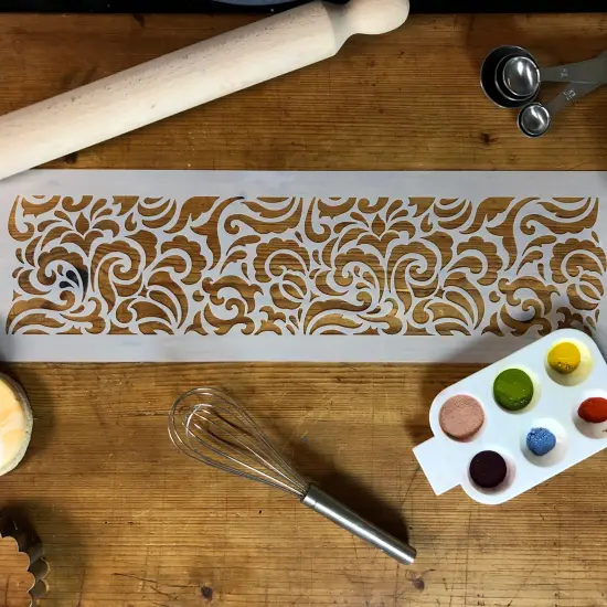 Contemporary Filigree Cake Stencil Side | C528 by Designer Stencils | Cake Decorating Tools | Baking Stencils for Royal Icing, Airbrush, Dusting Powder | Reusable Plastic Food Grade Stencil for Cakes | Easy to Use & Clean Cake Stencil {5}