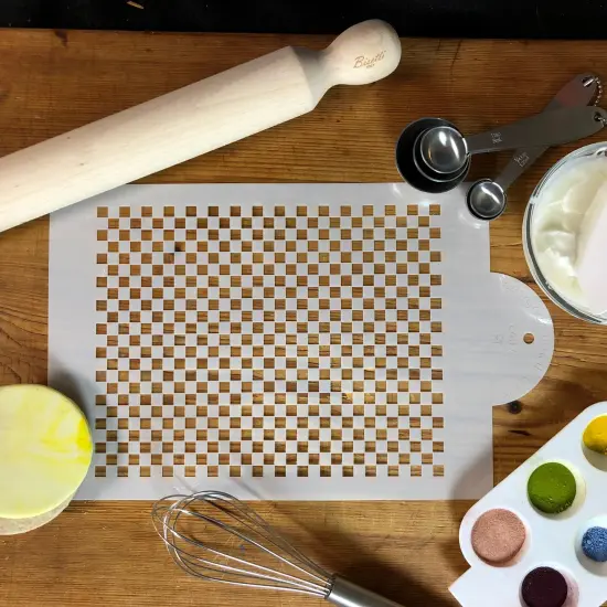 Mini Check Cake Stencil | C487 by Designer Stencils | Cake Decorating Tools | Baking Stencils for Royal Icing, Airbrush, Dusting Powder | Reusable Plastic Food Grade Stencil for Cakes | Easy to Use & Clean Cake Stencil {3}