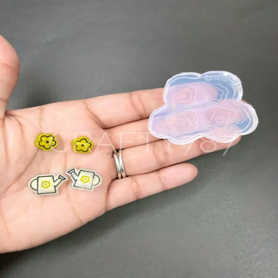 Mini Flower & Water Stud Earring Silicone Mold (B13) {3}