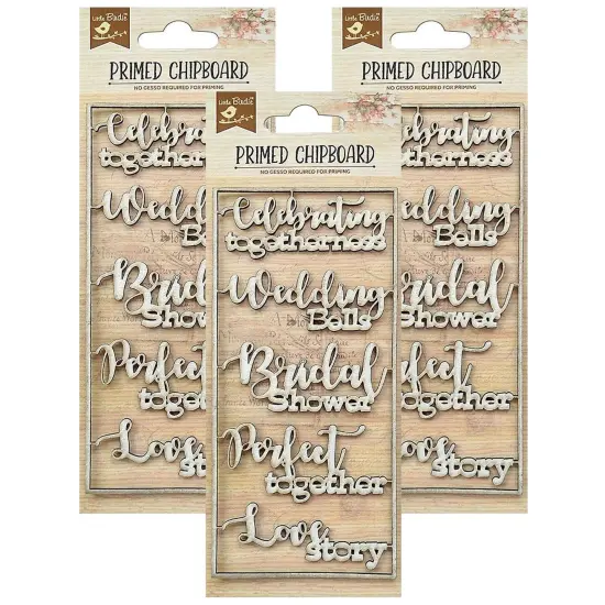 Pack of 3 - Little Birdie Laser Cut Primed Chipboard 1/Pkg-Wedding Bells {1}