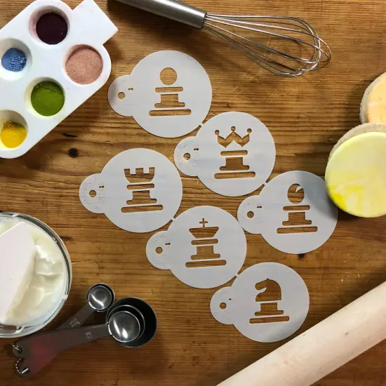 Chess Cookie Stencil Set | C486 by Designer Stencils | Cookie Decorating Tools | Baking Stencils for Royal Icing, Airbrush, Dusting Powder | Reusable Plastic Food Grade Stencil for Cookies | Easy to Use & Clean Cookie Stencil {3}