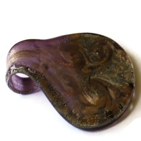 58mm Gold and Purple Spiral Foil Glass Pendant Lampwork Glass Spoon Pendant {4}