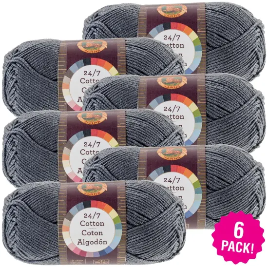 (6 Pack) Lion Brand 24/7 Cotton Yarn - Charcoal {1}