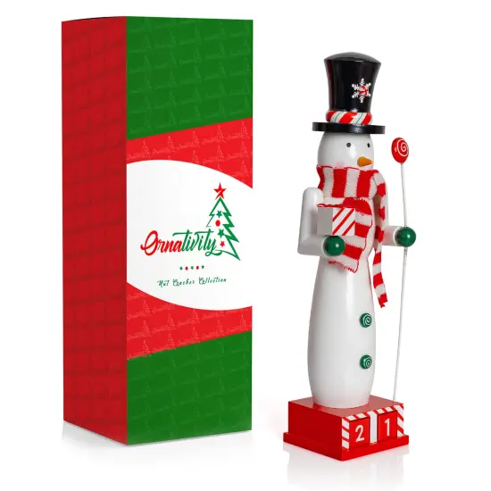 Ornativity Christmas Snowman Countdown Nutcracker &ndash; Wooden Snow Man Nutcracker with Advent Calendar Count Down to Christmas Base Xmas Themed Holiday Nut Cracker Doll Figure Decorations {2}