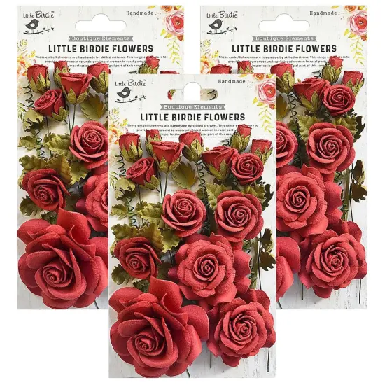Pack of 3 - Little Birdie Rosalind Paper Flowers 21/Pkg-Rosalind Sangria {1}